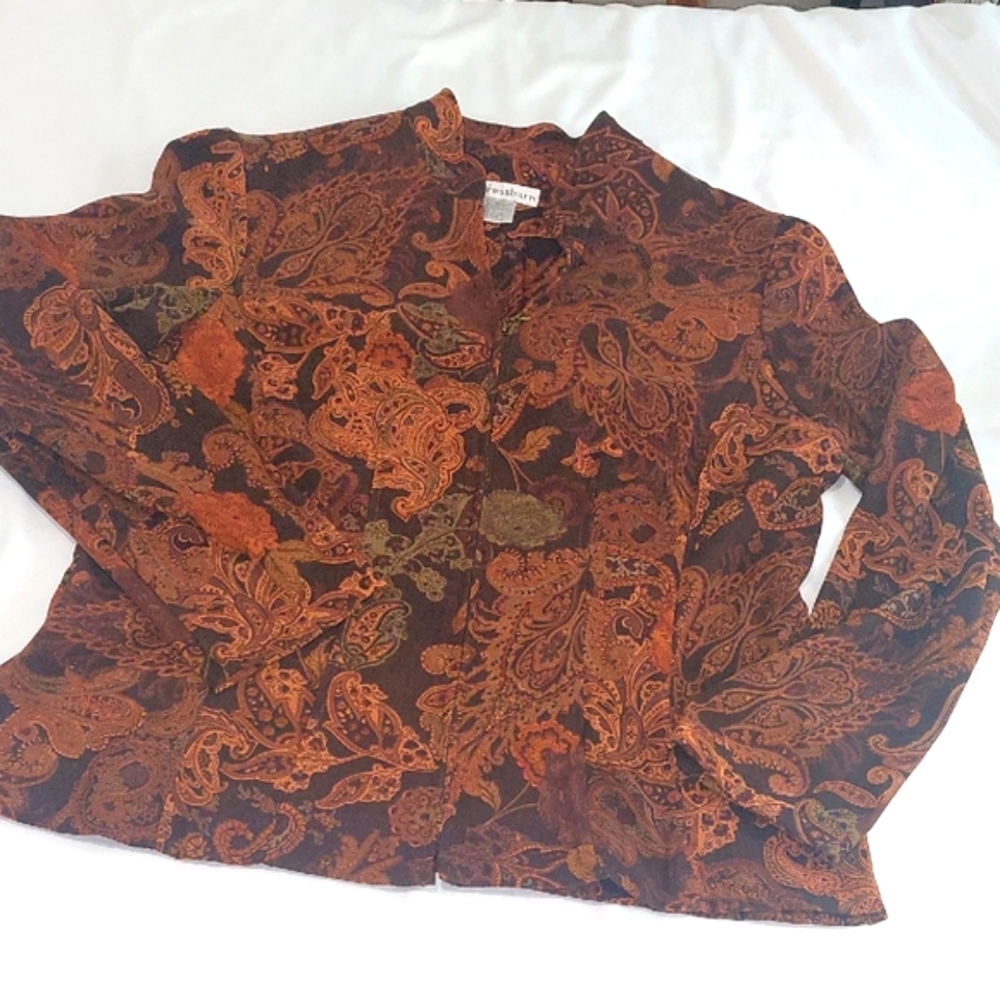Dressbarn Vintage  Brown Paisley Jacket.Size L .Soft And Comfy .Zipper .